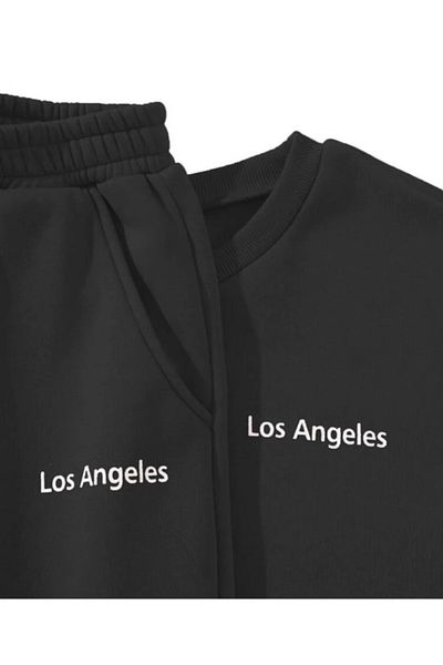 EXPECTED Unisex Oversize Printed Cotton Raised Crew Neck Elastic Bottom Top Tracksuit Set