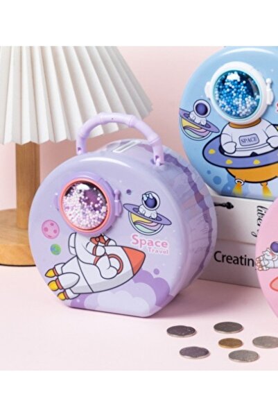 Livava Pușculiță din metal astronaut cu lacăt și geantă, violet, 15x14