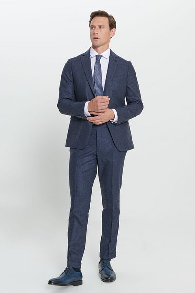 ALTINYILDIZ CLASSICS Men's Navy Blue Slim Fit Slim Fit Mono Collar Patterned Wool Suit