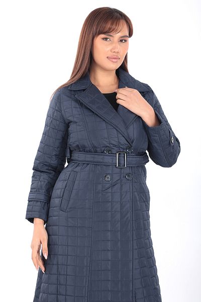 Dabenti women style Women's Navy Blue Large Size Belted Quilted Coat