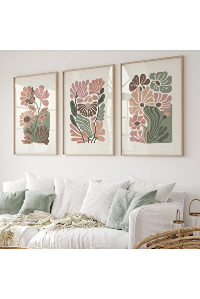 woodhomeworks Ahşap Çerçeveli 3 Lü Soyut Tablo Home Ev Salon Oturma Odası Yat...