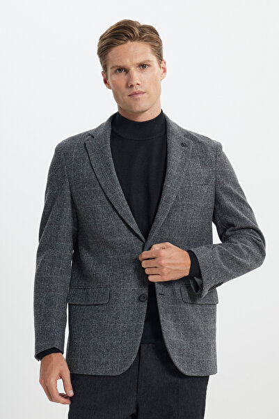 ALTINYILDIZ CLASSICS Jachetă pentru bărbați, antracit, cu potrivire confortabilă, cu decolteu mono, cu model, 100% lână