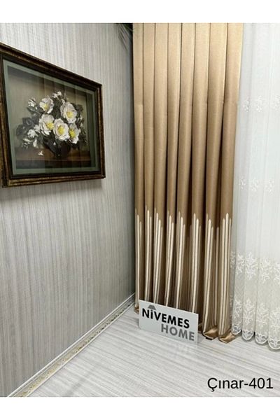 NİVEMESHOME Nivemeshome Bellow Gold 401 1/3 Frequent Pleated Background Curtain Apm