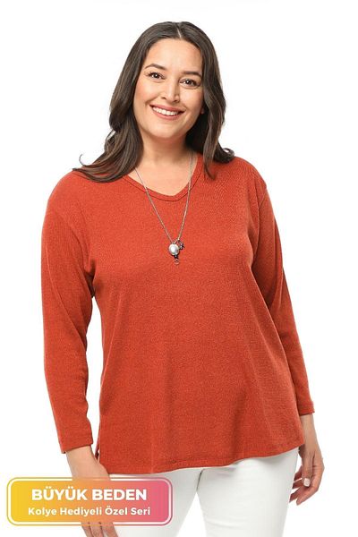 tarzımsüper New Season Soft Texture Comfort Model Mother Solid Color V-neck Knitwear Sweater with Large Size Necklace Gift
