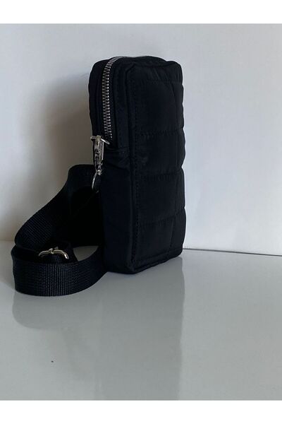 ErcanBag Siyah kapitoneli telefon cüzdan çantası askılı
