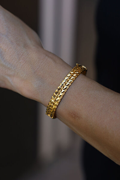 Yenigün Kuyumculuk 14 Ayar Altın 2 Sıra Üçlü Burgu Kelepçe