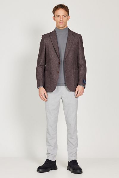 ALTINYILDIZ CLASSICS Мъжко бордо вълнено яке Slim Fit Slim Fit с моно яка