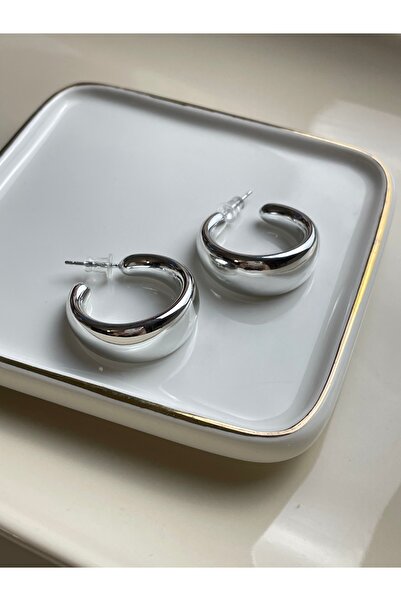 Poison Accessories Gümüş renk kalın yarım halka küpe