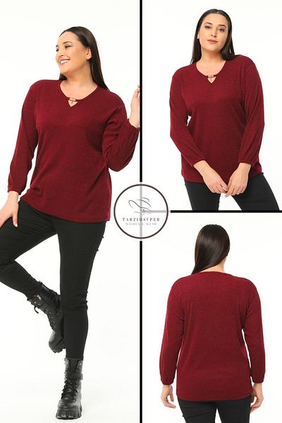 tarzımsüper Bluză de tricotaj cu guler de mărime mare, cu mâneci cu textura moale, cu confort elastic, model Pulover elegant din tricotaje
