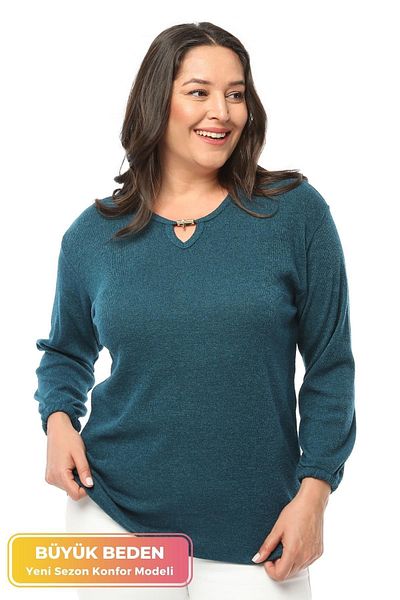 tarzımsüper Large Size Collar Detailed Knitwear Blouse Soft Textured Sleeves with Elastic Comfort Model Stylish Knitwear Sweater