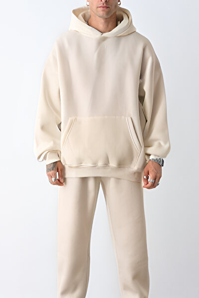 ruNadeS Ανδρικό σετ αθλητικής φόρμας με ράστερ με χαλαρή εφαρμογή με ελαστικά πόδια και τσέπη καγκουρό - Casual