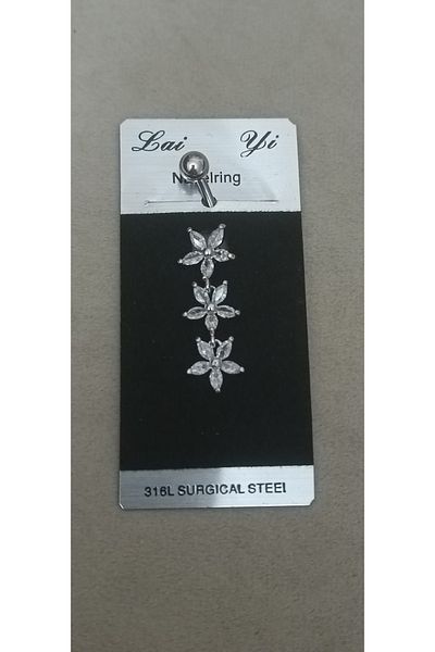 AyçaSilver Dangle Stainless Steel Belly Piercing with Zirconia and Flower Datas