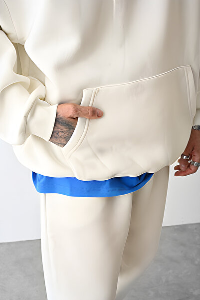 ruNadeS Ανδρικό σετ αθλητικής φόρμας με ράστερ με χαλαρή εφαρμογή με ελαστικά πόδια και τσέπη καγκουρό - Casual