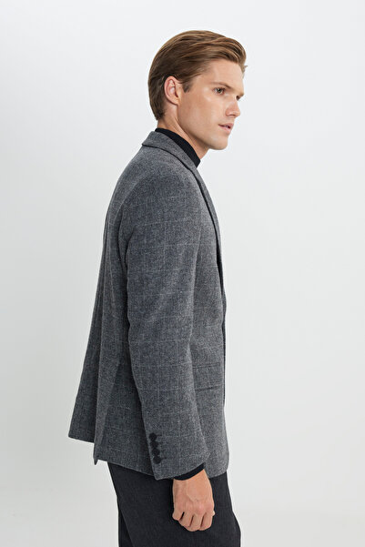 ALTINYILDIZ CLASSICS Jachetă pentru bărbați, antracit, cu potrivire confortabilă, cu decolteu mono, cu model, 100% lână