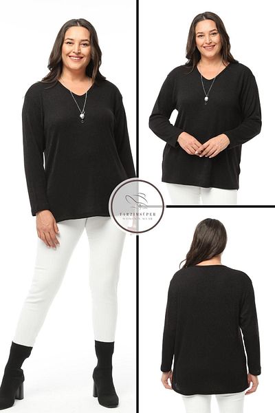 tarzımsüper New Season Soft Texture Comfort Model Mother Solid Color V-neck Knitwear Sweater with Large Size Necklace Gift