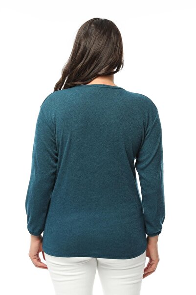 tarzımsüper Detailní pletená halenka s velkým límcem, měkkými rukávy s elastickým pohodlným modelem Stylový pletený svetr