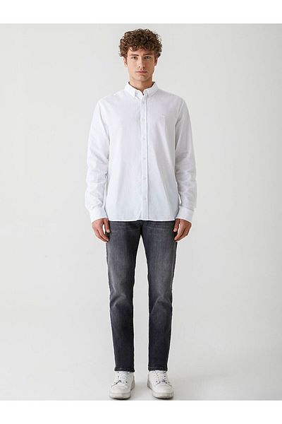 Ltb White Textured Krasik Collar Shirt