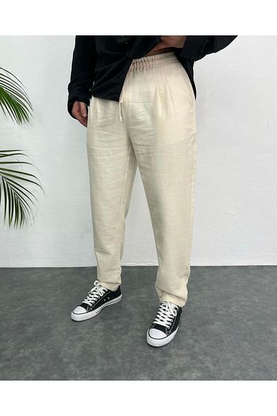 bafatex Ανδρικό λινό παντελόνι Boyfriend Relaxed Cut Double Leg Jogger