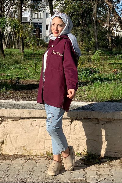 Moda Rosa 25K5098 - Plum - Gabardine Jacket with Wave Stones on Pockets