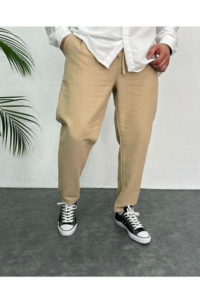 bafatex Ανδρικό καφέ Boyfriend λινό παντελόνι Casual Cut Double Leg Jogger