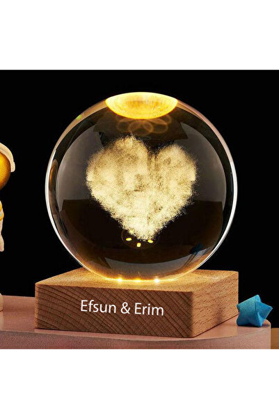 keyfim shop İsme Özel Büyük Boy Işıklı Ahşap Kare Kaideli Aşk Temalı Cam Küre...