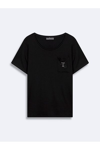 Ltb Tricou negru brodat - cu buzunar și logo Ltb