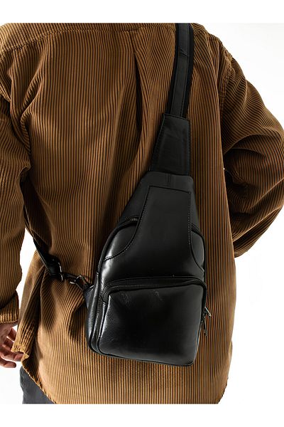 Erzeno Black Genuine Leather Bodybag Cross Chest Bag