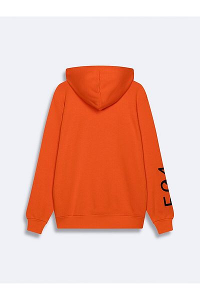 Ltb Contrast Printed Hooded Orange Sweatshirt