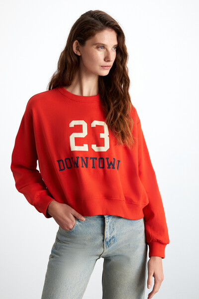 GRIMELANGE Vendela női terménynyomott 3 szálas, normál szabású, normál szabású, nyakú piros pulóver