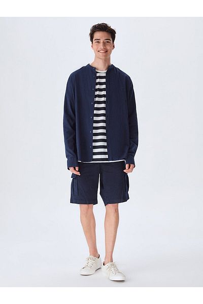 Ltb Linen Look gallér sötétkék ing