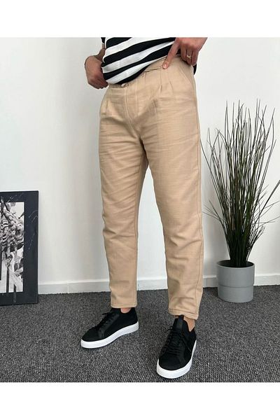 bafatex Ανδρικό λινό παντελόνι Boyfriend Casual Cut Διπλό Πόδι