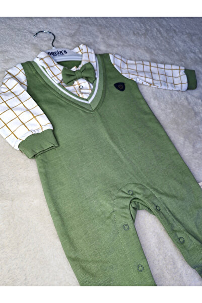 Necix's Neci̇x's Plaid Shirt Detailed Bow Tie Men's Baby Jumpsuit