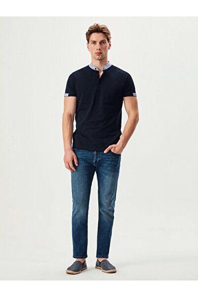 Ltb Judge Collar Short Sleeve Navy Blue T-Shirt