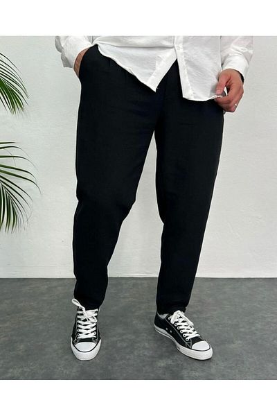 bafatex Ανδρικό λινό παντελόνι Boyfriend Relaxed Cut Double Leg Jogger