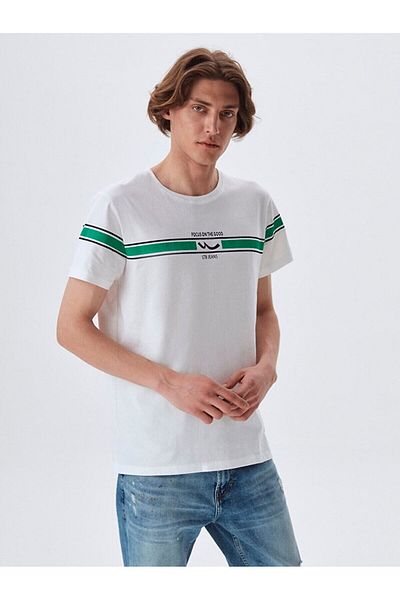 Ltb White T-shirt with Logo Stripe