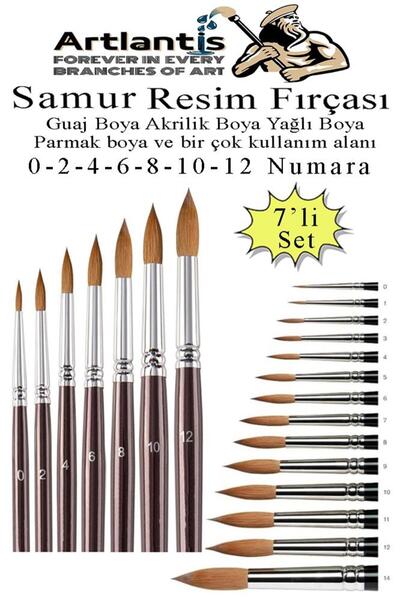 Artlantis Resim Fırçası 0 - 2 - 4 - 6 - 8 - 10 - 12 Numara 1 Paket 7 li Samur...