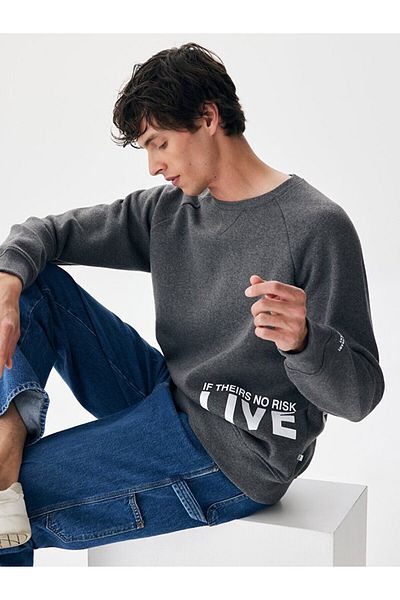 Ltb Slogan Crew Neck Dark Gray Sweatshirt