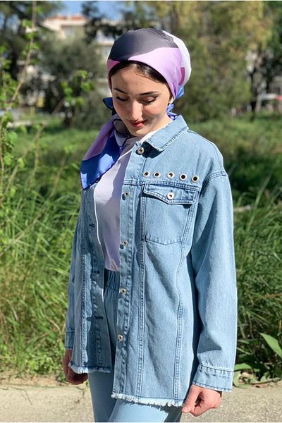 Moda Rosa 25K5273 - Light Blue - Bird Eye Detailed Jeans Jacket