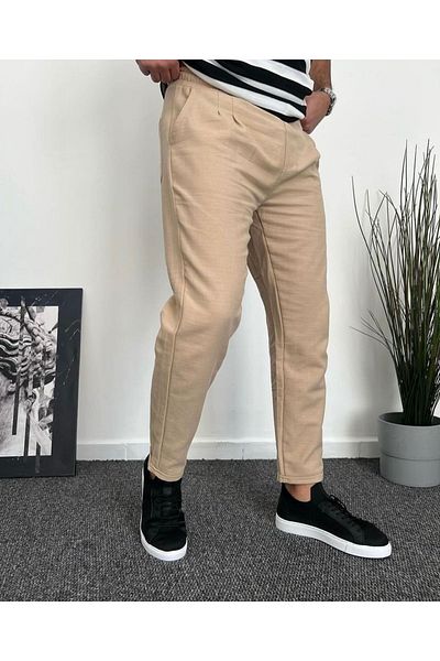 bafatex Ανδρικό λινό παντελόνι Boyfriend Casual Cut Διπλό Πόδι