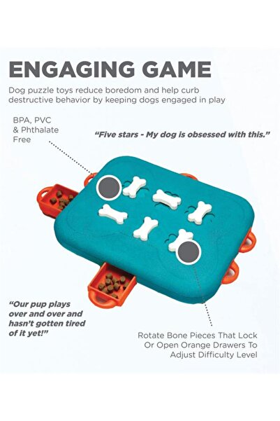 Genel Markalar Dog Casino Turquoise İnteractive Puzzle Köpekler için Zeka Geliştirici Oyuncak ve Mama Kabı