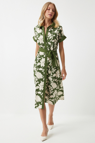 Lovelyİstanbul ΠΡΑΣΙΝΟ Midi Viscose Floral Print Καλοκαιρινό Φόρεμα - LDD0010