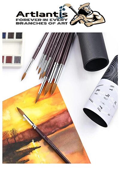 Artlantis Resim Fırçası 10 Numara 5 li 1 Paket Samur Yuvarlak Uçlu Fırça Seti Guaj Sulu Akrilik Yağlı Boya Fır