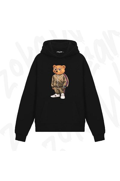 ZOKAWEAR Brown Baron Cool Teddy Bear Patterned Hooded Sports Sweatshirt