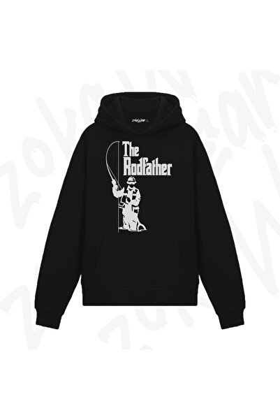 ZOKAWEAR سويت شيرت بغطاء للرأس مطبوع عليه تصميم Rodfather Fishing