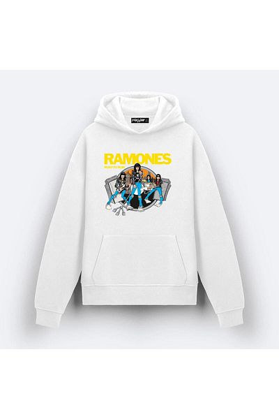 exans Road to Run Ramones Design Printed Hooded Sweatshirt