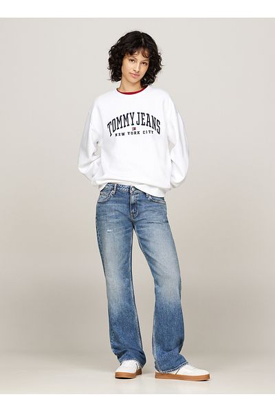 Tommy Jeans White Embroidery Round Neck Women's Sweatshirt - Tjw Rlx Varsity Crew