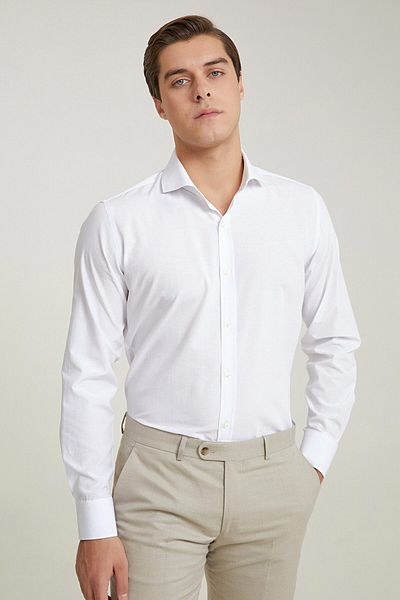 D'S Damat Λευκό Slim Fit Groom Easy Iron πουκάμισο