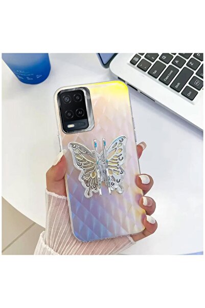 Pro Aksesuar Oppo A54 Uyumlu Kılıf Stand Özellikli Kelebekli Silikon Kılıf De...