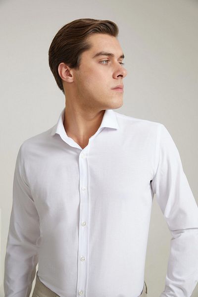 D'S Damat Λευκό Slim Fit Groom Easy Iron πουκάμισο
