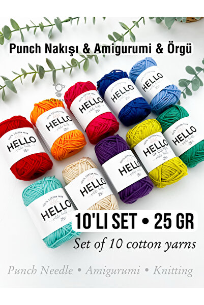 Hobianna Hello Punch & Amigurumi 10’lu Tropikal İplik Seti(25 Gr)
